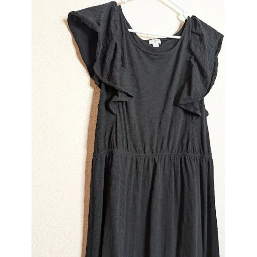 J Crew Womens XL Black Flutter Sleeve Tiered Midi Dress Boho Classic 100% Cotton - Picture 6 of 6